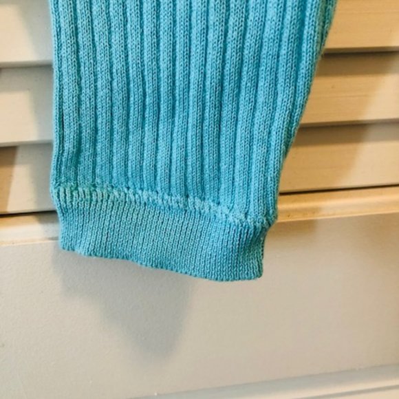 Tommy Jeans Cardigan 100% Cotton Colorblock Aqua Yellow Crewneck S / P - Picture 4 of 5